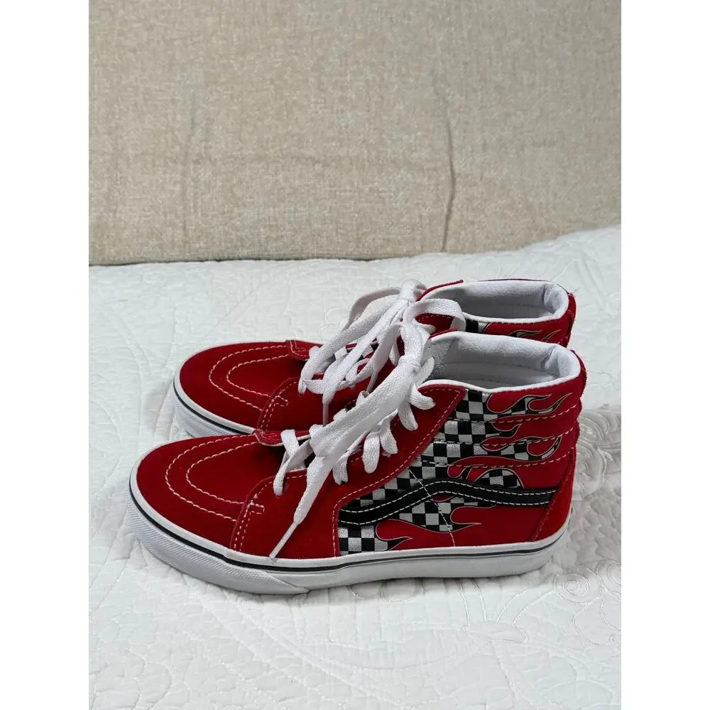 NWOT Vans Kid 3 Red Black White Lace Up High Top Skate Canvas Sneakers